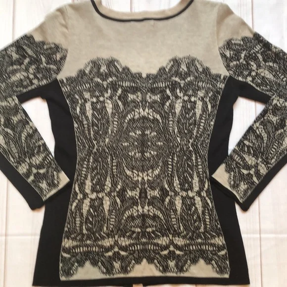 Nic+Zoe Taupe & Black Lace Look Button Front Cardigan Sweater Women’s small EUC - Picture 2 of 14